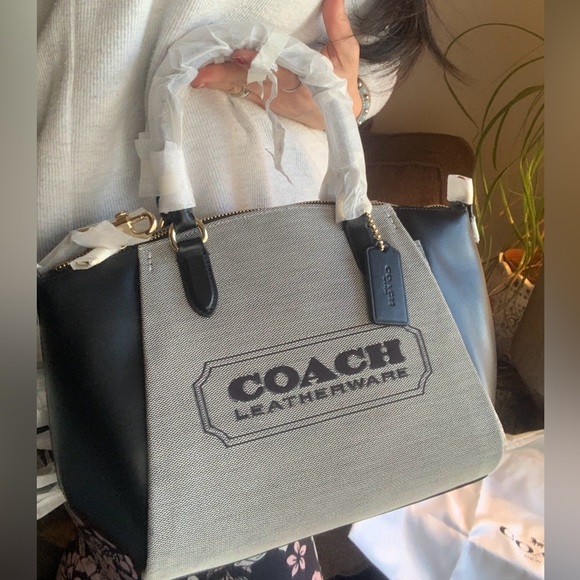 Authentic COACH 1941 jacquard/calf leather logo zip top satchel/Crossbody - Picture 7 of 15